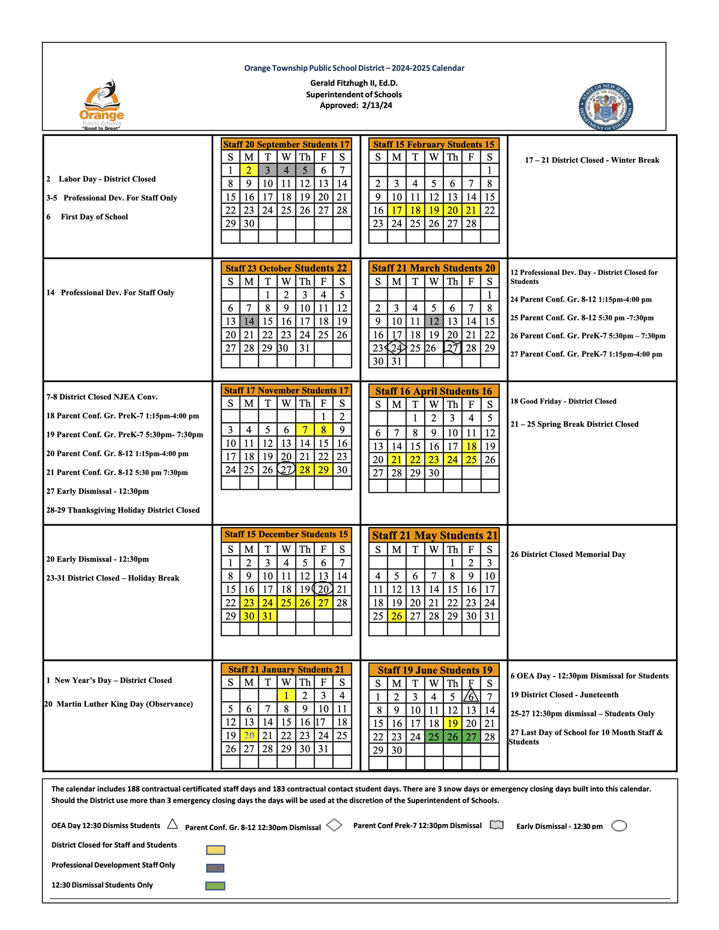 Orange Public Schools / Calendar