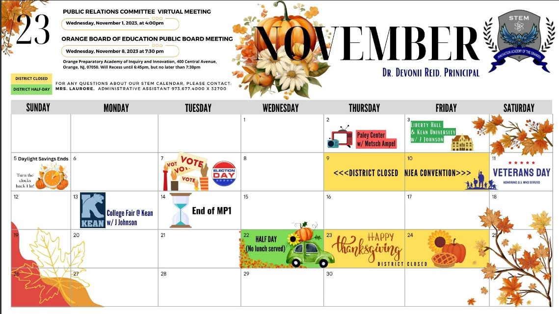 STEM  November 2023 School Calendar