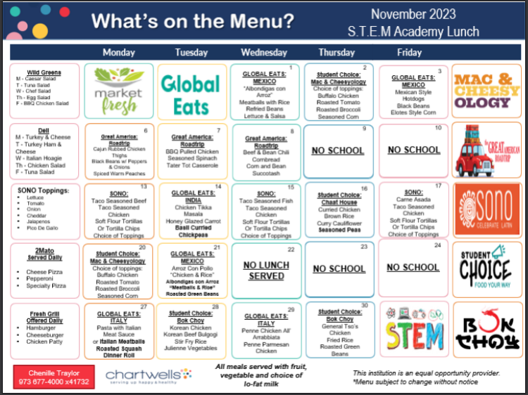  STEM November 2023 Lunch Menu